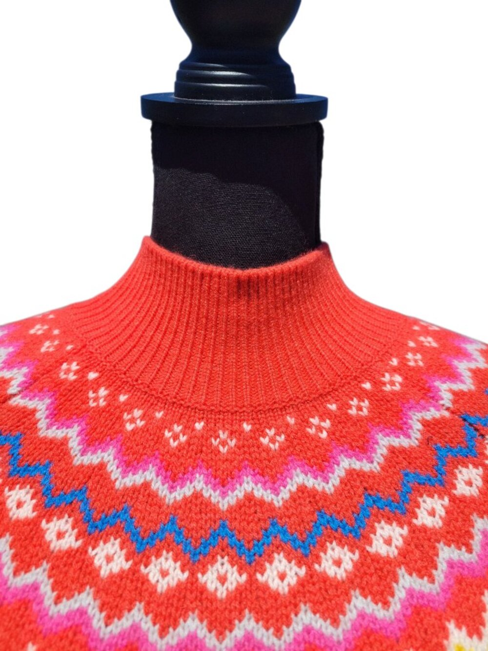 Boden Red Orange Fair Isle "Anna" Cashmere Mock Neck Sweater Women's Size 6 - Picture 5 of 10